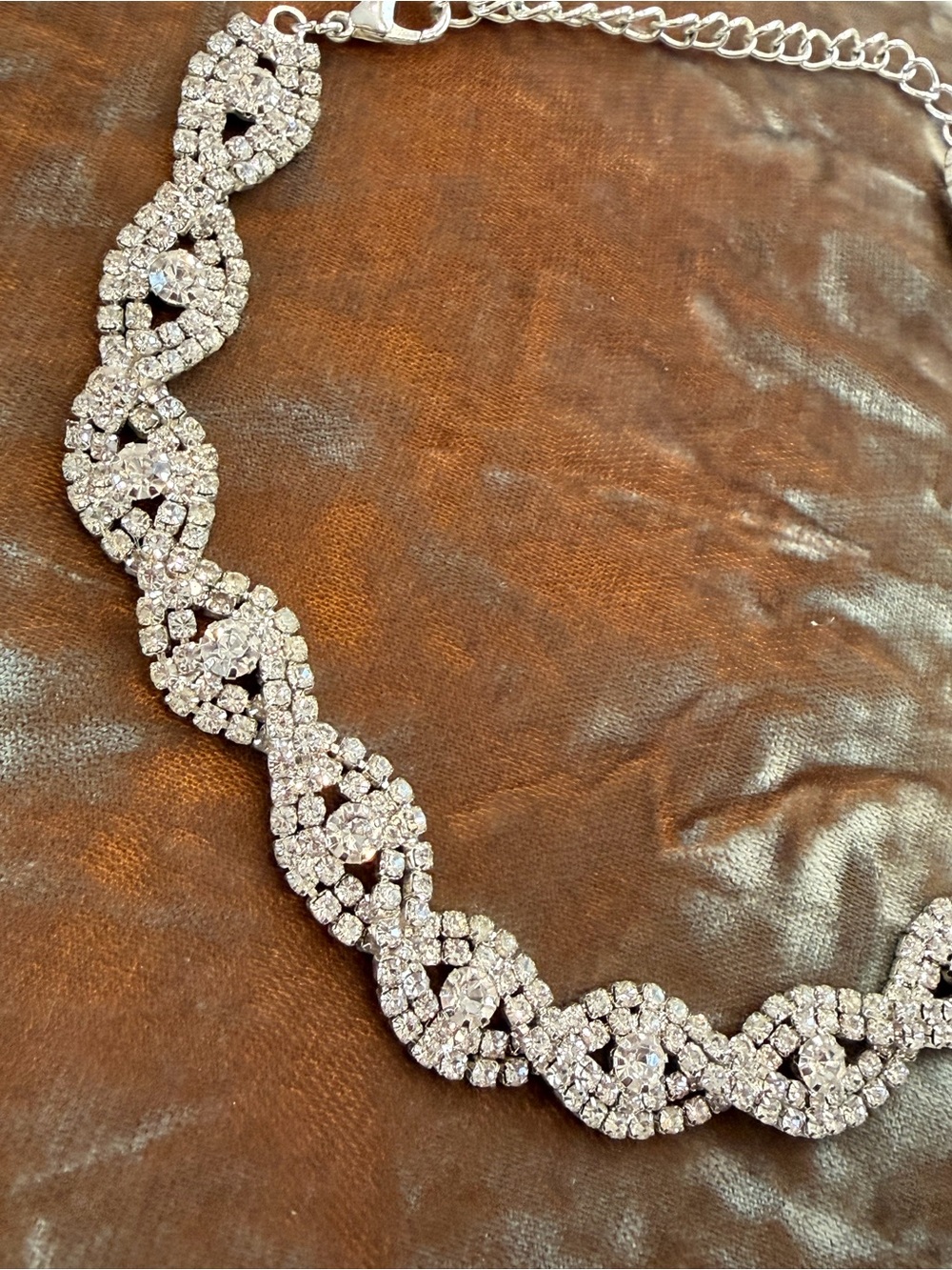Crystal Infinity Link Statement Necklace - Silver Rhinestone - Picture 4 of 12